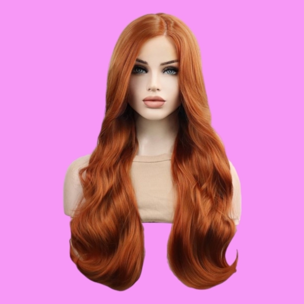 Uniwigs Autumn Twilight Curly Copper Red T-Part Synthetic Lace Front Wig